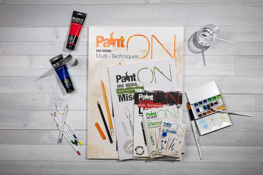Clairefontaine 96537C - Packung mit 4 Blöcken Paint´ON feinkörnig, DIN A4, kopfseitig geleimt, 40 Bl