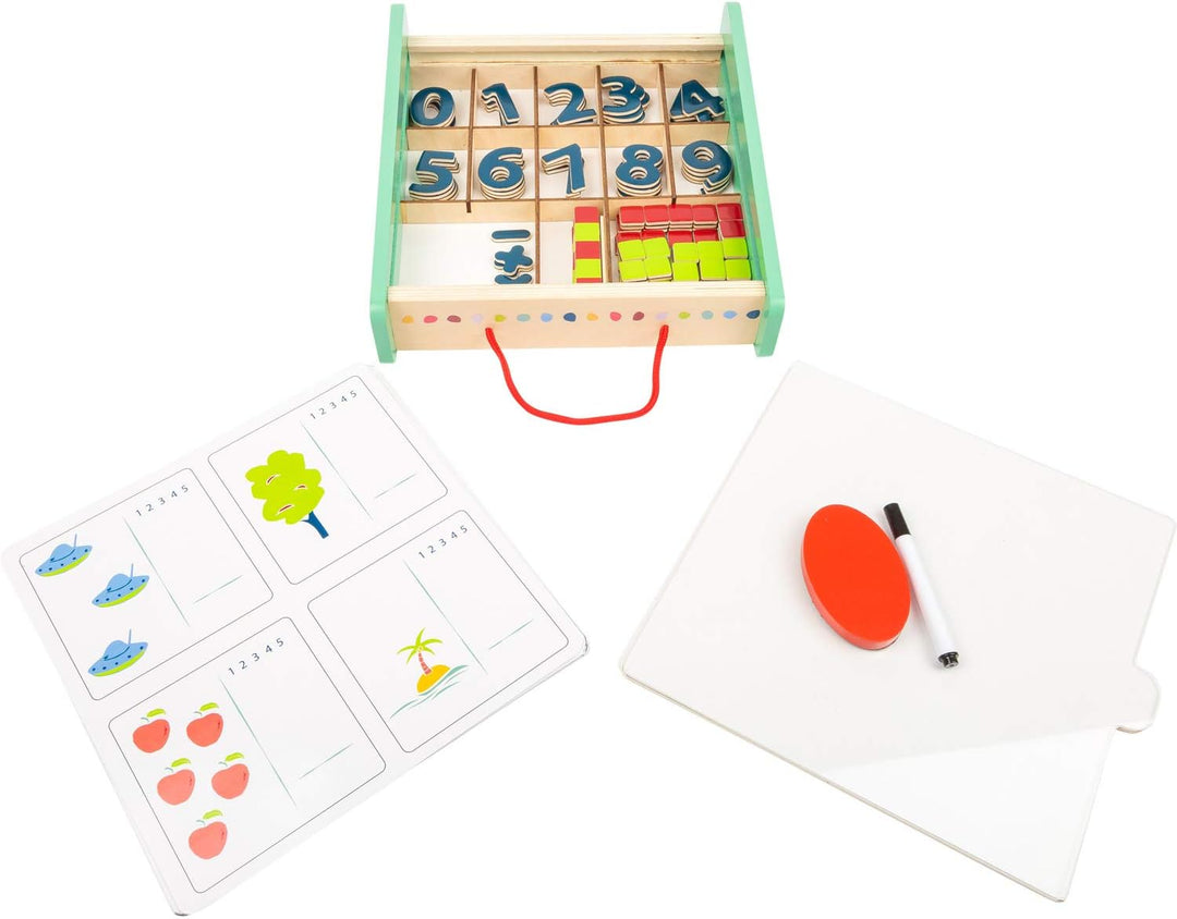 small foot 11461 Lernbox Educate aus Holz, FSC100%-Zertifiziert, Mathe Lernen,Aufbewahrungsbox mit R