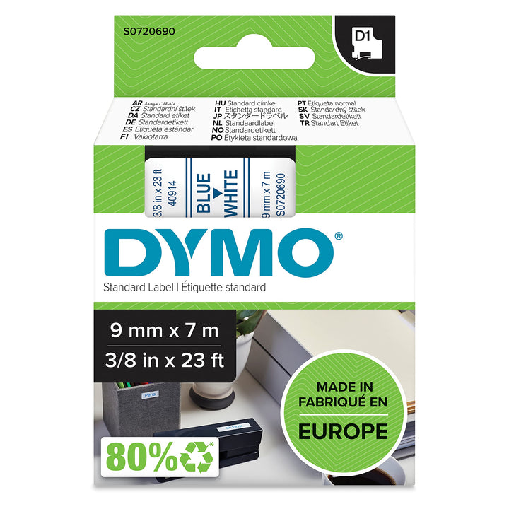 DYMO Original D1-Etikettenband | blau auf weiss | 9 mm x 7 m | selbstklebendes Schriftband | für Lab