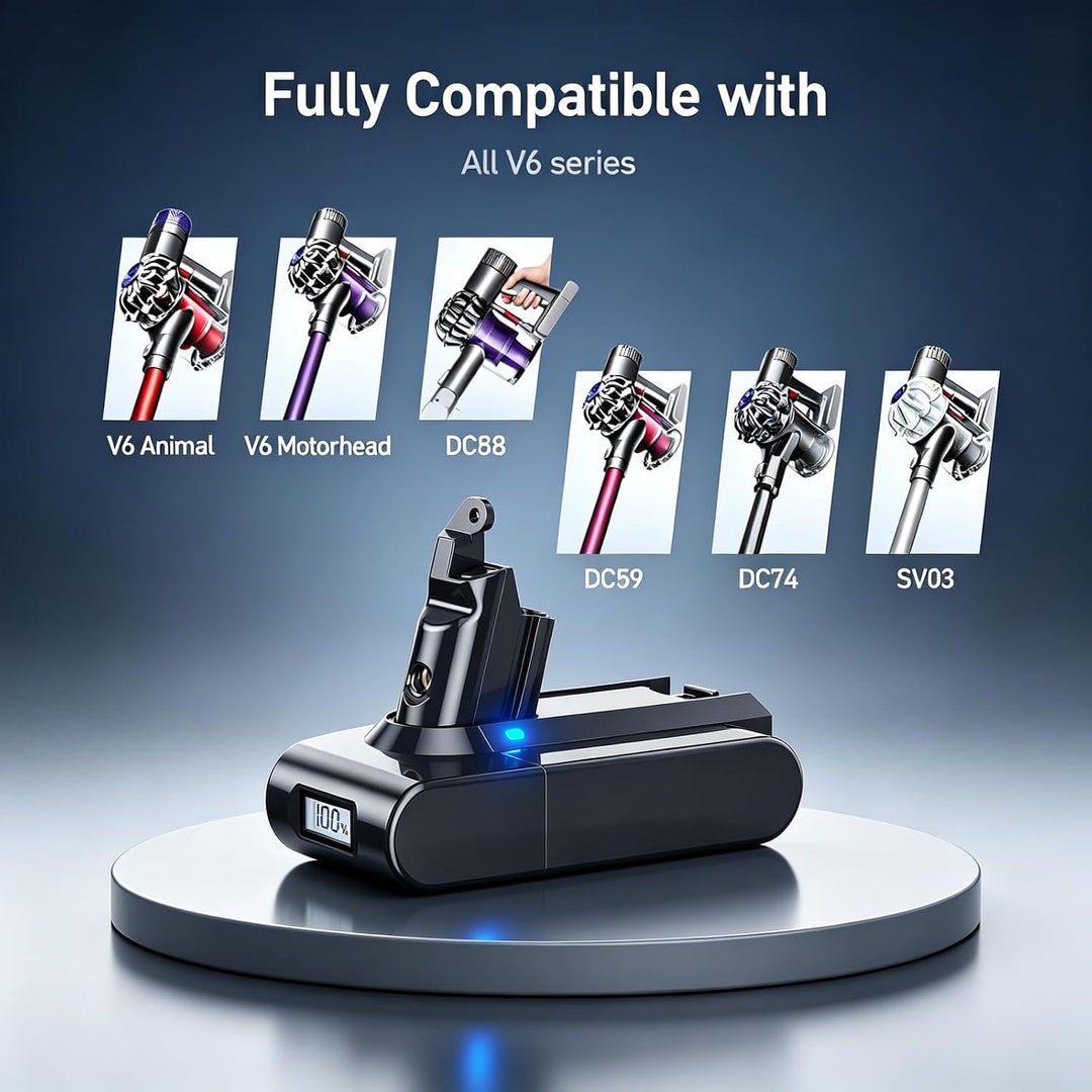 Powtree V6 Akku für Dyson, Ersatzakku für Dyson V6 DC62 mit LCD-Bildschirm | Kompatibel mit SV03 DC5