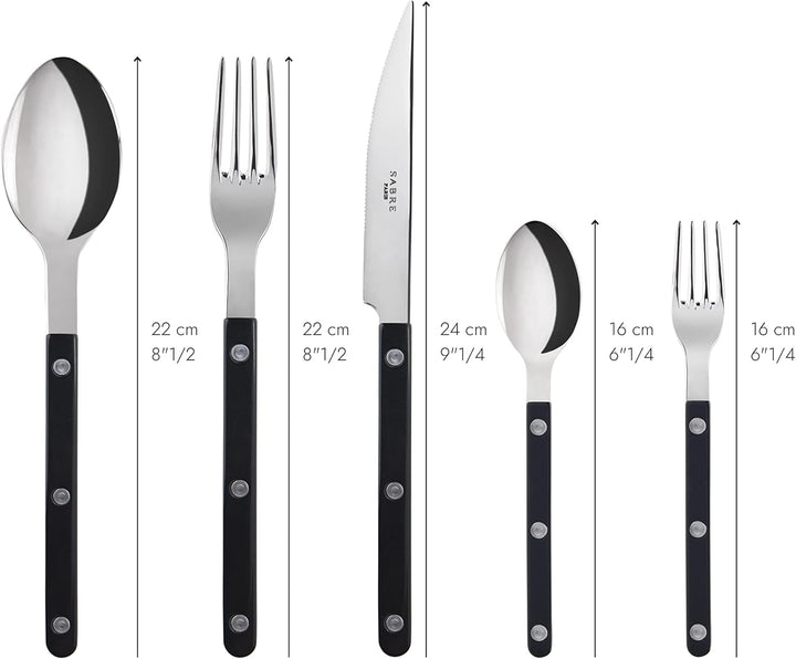 SABRE PARIS - Tafelbesteck, 5-teilig - Bistrot - Messer, Gabel, Esslöffel, Teelöffel & Kuchengabel -