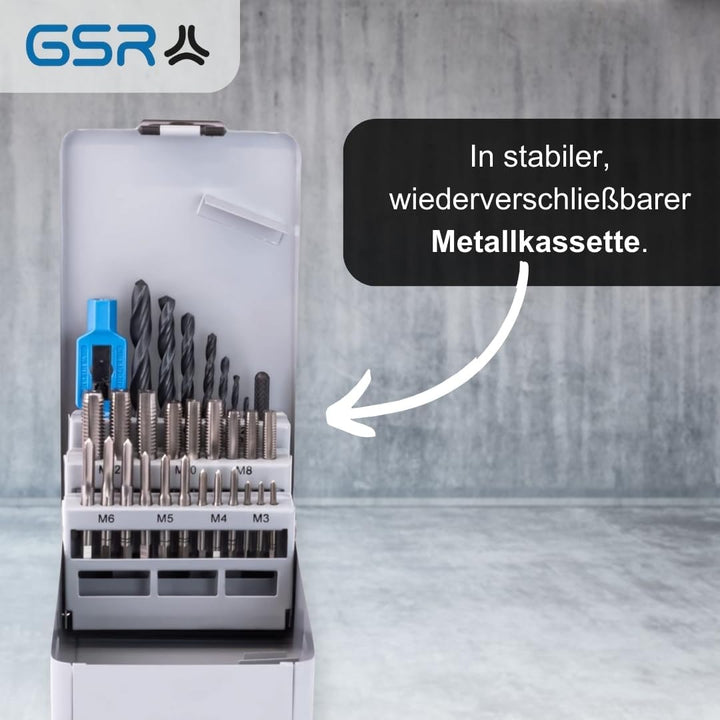 GSR Profi Handgewindebohrer M3-M12 & Kernlochbohrer Satz, Gewindeschneider Set 30-teilig, HSS Bohrer
