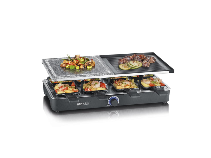 SEVERIN Raclette-Grill mit Naturgrillstein und Grillplatte, Raclette mit antihaftbeschichteter Grill