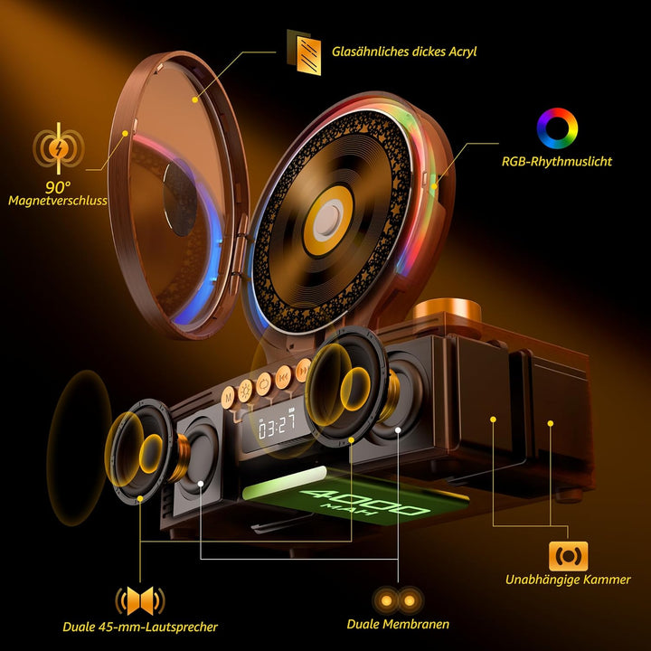 ROADOM CD Player Bluetooth 5.3 mit Dual Lautsprecher, 4000mAh Tragbar Wiederaufladbar, 6-in-1 Wieder