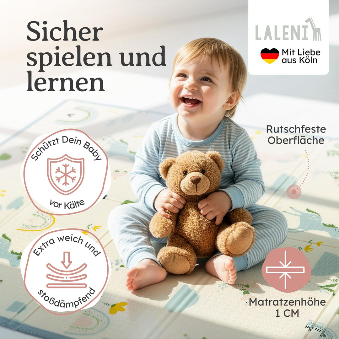 Laleni Krabbelmatte Baby 180x200x1 cm - wasserdichte Spielmatte Baby faltbar - isolierende Bodenmatt