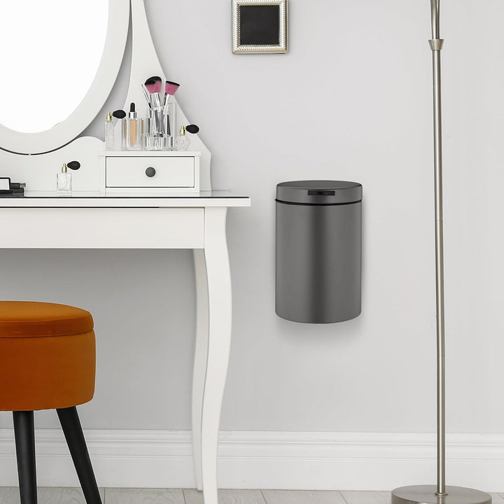 Relaxdays Kosmetikeimer Wandmontage, 3 l, Absenkautomatik, Inneneimer, Edelstahl, runder Badezimmer