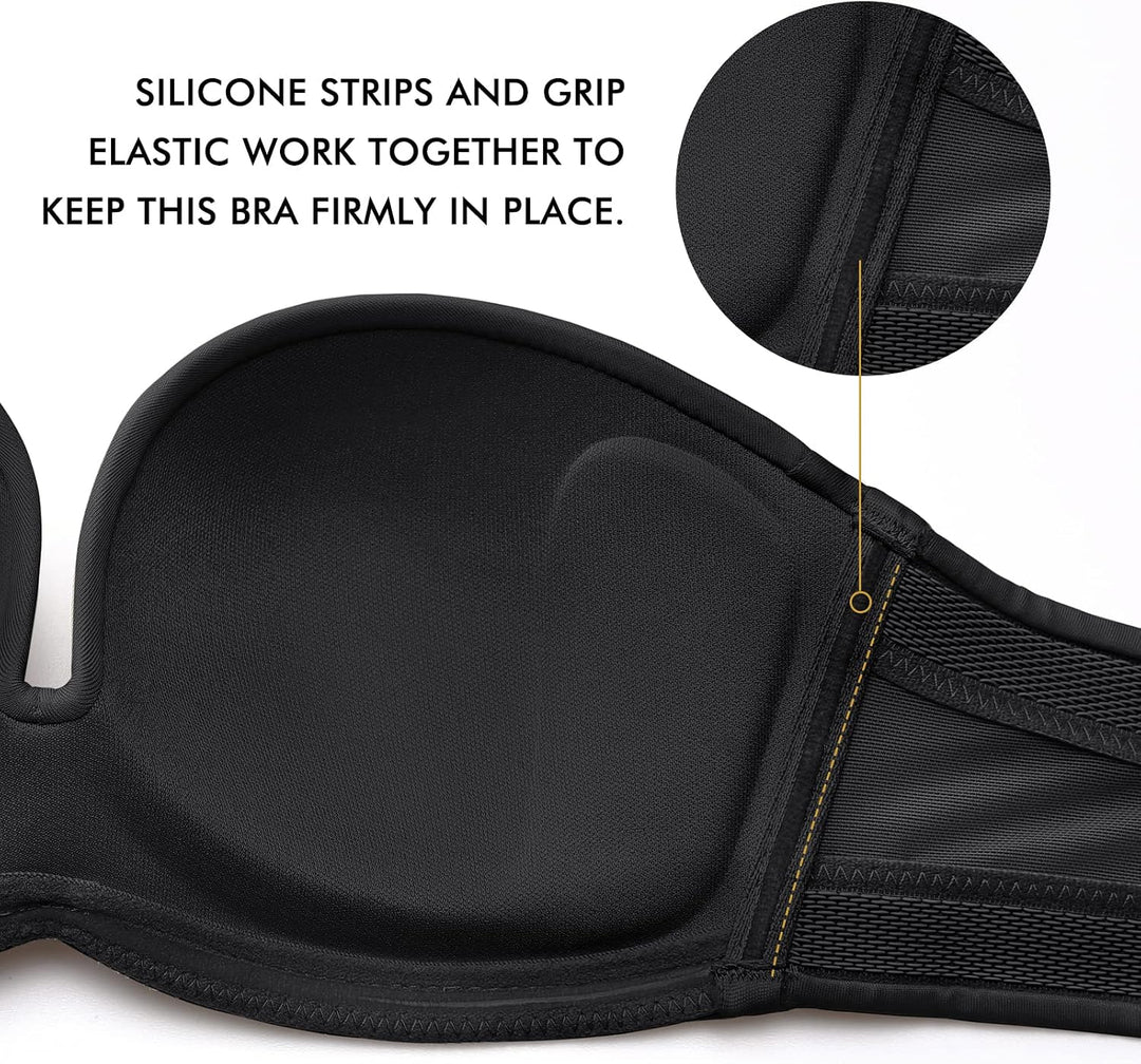 DELIMIRA Damen Push Up Trägerloser BH Spitze Grosse Grössen BHS mit Gemoldete Cups 85G Schwarz, 85G