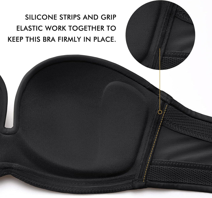 DELIMIRA Damen Push Up Trägerloser BH Spitze Grosse Grössen BHS mit Gemoldete Cups 85G Schwarz, 85G