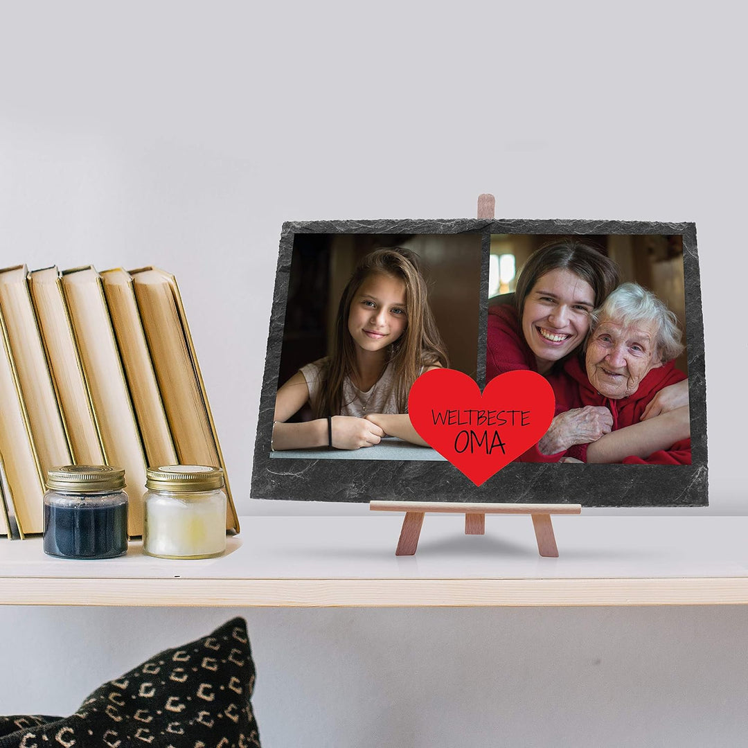 wandmotiv24 Schiefertafel Beste Oma, Mit Ihrem Foto Bedrucken Lassen, 2 Farb-Fotos, Rotes Herz und S