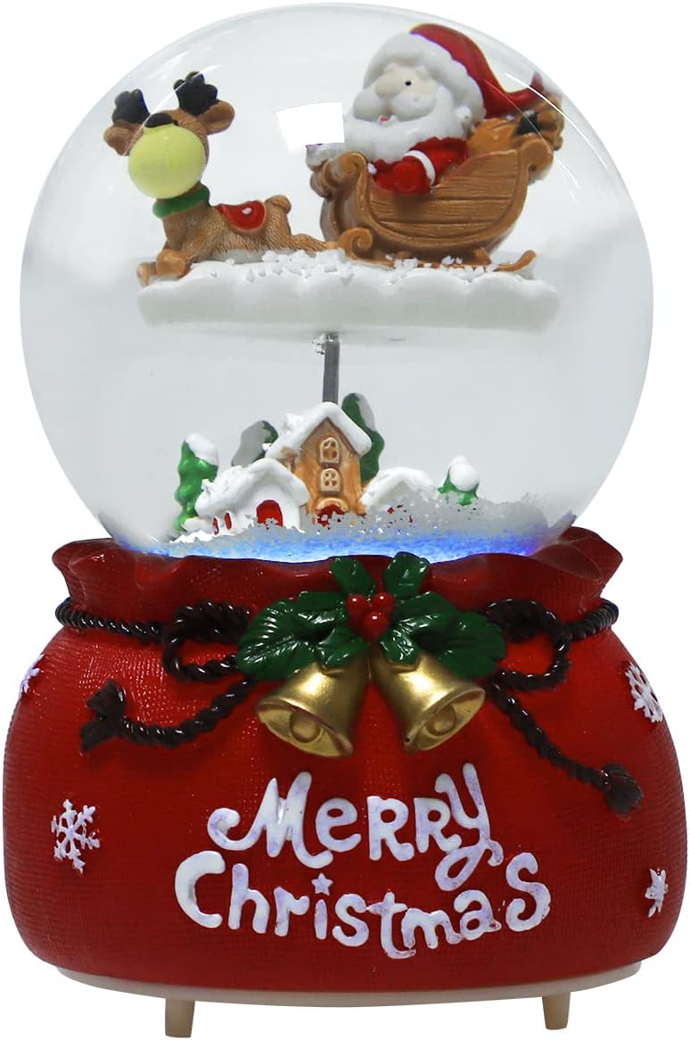 Schneekugel Weihnachtsmann Deko Schüttelkugel Musik Kristallkugel mit Schneeflocken Nachtlicht Glask