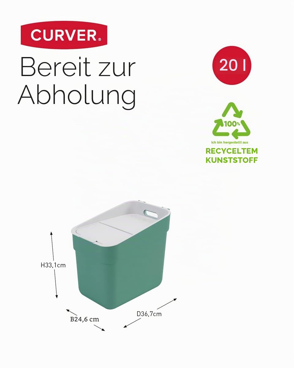 CURVER Mülleimer "Ready To Collect", 20 l, ideal unter der Spüle, mit Wandhalterung für Wand oder Tü