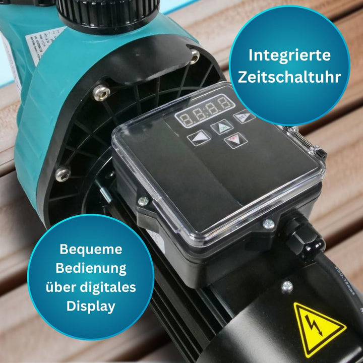 Leistungsstarke 11 m³/h Aqua Plus TIMER Filterpumpe - Für Becken bis 50.000 l Wasserinhalt - Premium