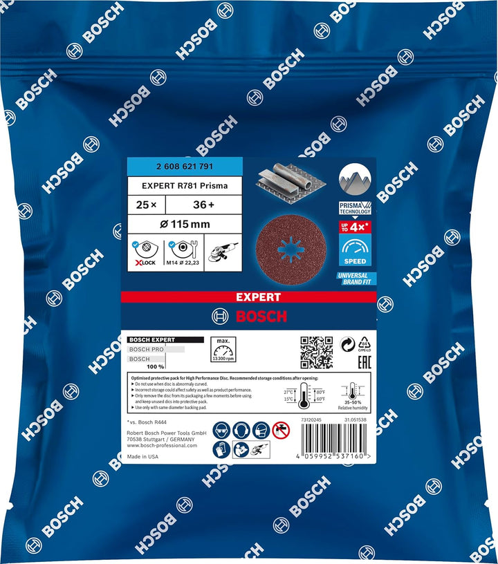 Bosch Professional 25x Expert R781 Prisma Ceramic X-LOCK Fiberscheiben (für Stahl, Edelstahlbleche,