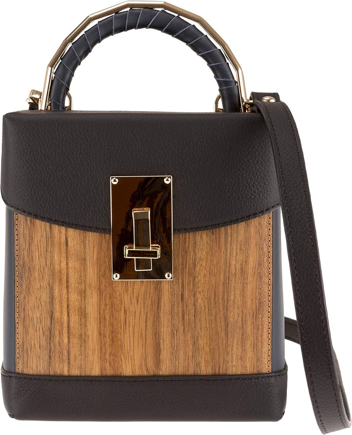 SEBASTIAN STURM Umhängetasche »Lara« | Echtes Holz und Leder | Handtasche Klein Blau / Amazaque, Bla