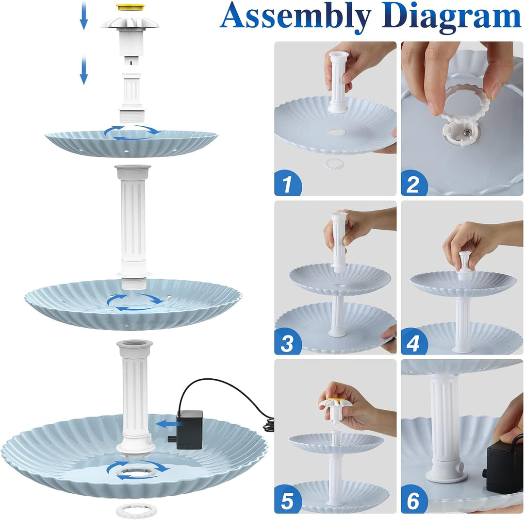 AISITIN DIY Deko Brunnen,Vogeltränke Sets mit 3,5W Solar Springbrunnen, 3 stufige Vogelfütterer für