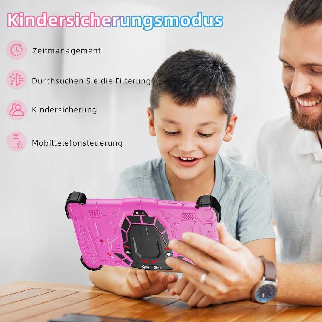Kinder Tablet 7 Zoll Android 15, Tablet Kinder Sturzschutzgehäuse mit 10GB RAM + 64GB ROM (TF 1TB),