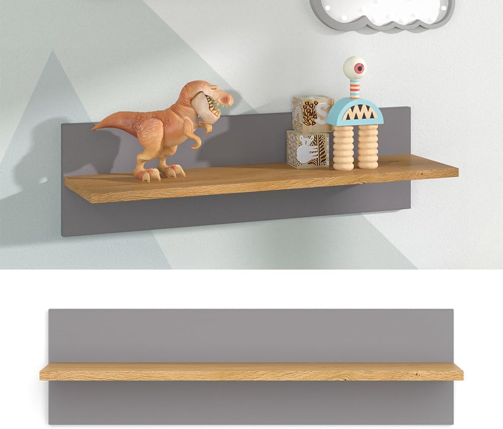 VitaliSpa Wandregal für das Kinderzimmer Malia, Grau/Eiche, 70 x 20 cm, Grau