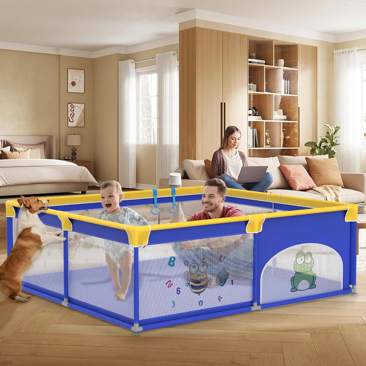 Aufun Laufstall Baby Laufgitter 300D Oxford Gewebe, mit Anti-Kollision Schaum Absperrgitter, Atmungs