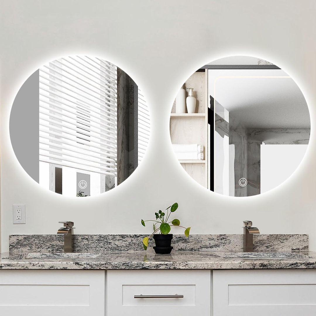 SensaHome – Runder Badezimmerspiegel ohne Rahmen mit LED-Beleuchtung – dimmbar – Wandspiegel – 60 cm