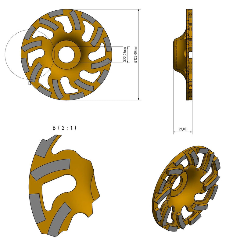 PRODIAMANT Diamant-Schleiftopf 125 mm x 22,2 mm Turbo ST81 Diamantschleifscheibe Beton Naturstein Pr