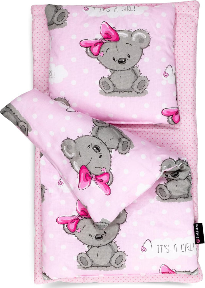 PinkZebra 3-teilig mini Bettwäsche für mini Bett, Decke + Kissen + Matratze, Bettzeug mit Matratze,