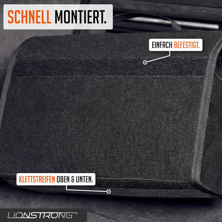 Auto Kofferraumtasche [HOCHWERTIGER FILZ] – Faltbar – Rutschfest mit Klettbändern zu befestigen – We