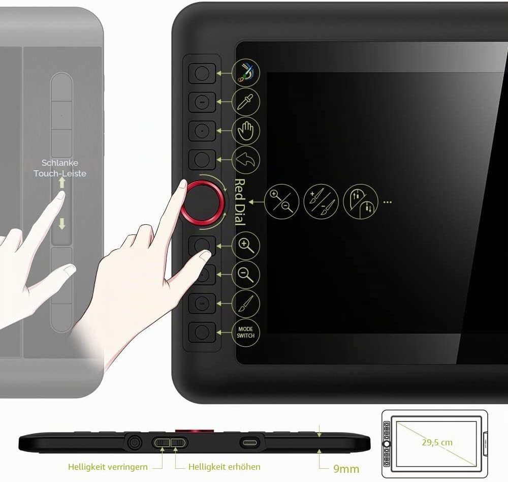 XPPen Grafiktablett mit Display Artist 12 Pro, vollständig laminiertes Display, 11,6 Zoll, 8 Tastenk