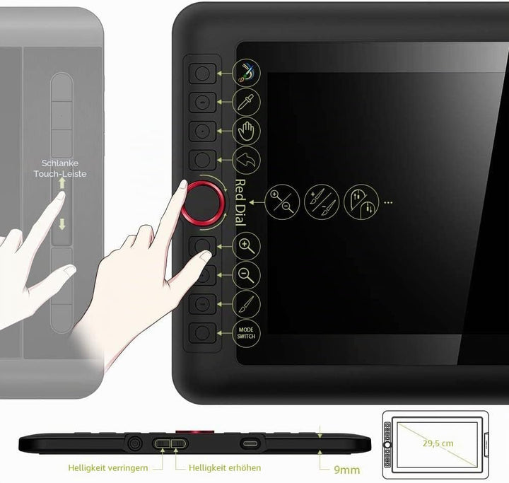 XPPen Grafiktablett mit Display Artist 12 Pro, vollständig laminiertes Display, 11,6 Zoll, 8 Tastenk