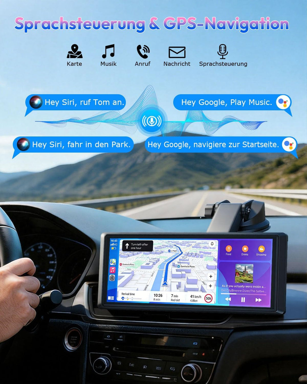 ESSGOO Carplay Android Auto Display mit Rückfahrkamera,8 Zoll Carplay Bildschirm für Apple/Android A