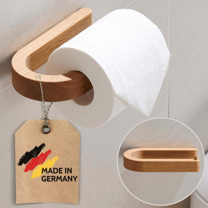 DEKAZIA® Holztoilettenpapierhalter | Klopapierhalter ohne Bohren | WC-Papierhalter | Klorollenhalter