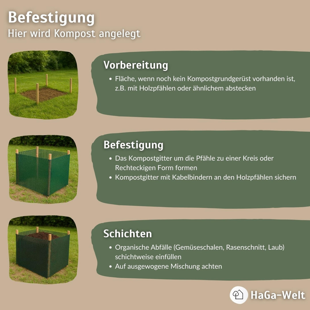 HaGa Kompostgitter 0,8m x 25m - Hochwertiger Kunststoff für Abfall & Recycling - Praktische Grösse f