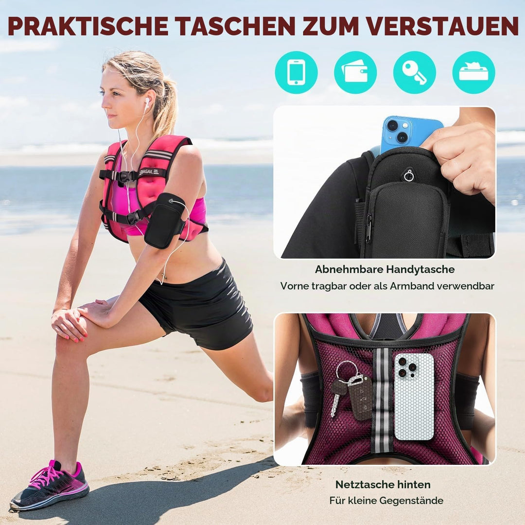 BAGAIL Gewichtsweste für Krafttraining, Brustgrösse Verstellbar, Praktische Tasche, mit Eisensand Ge
