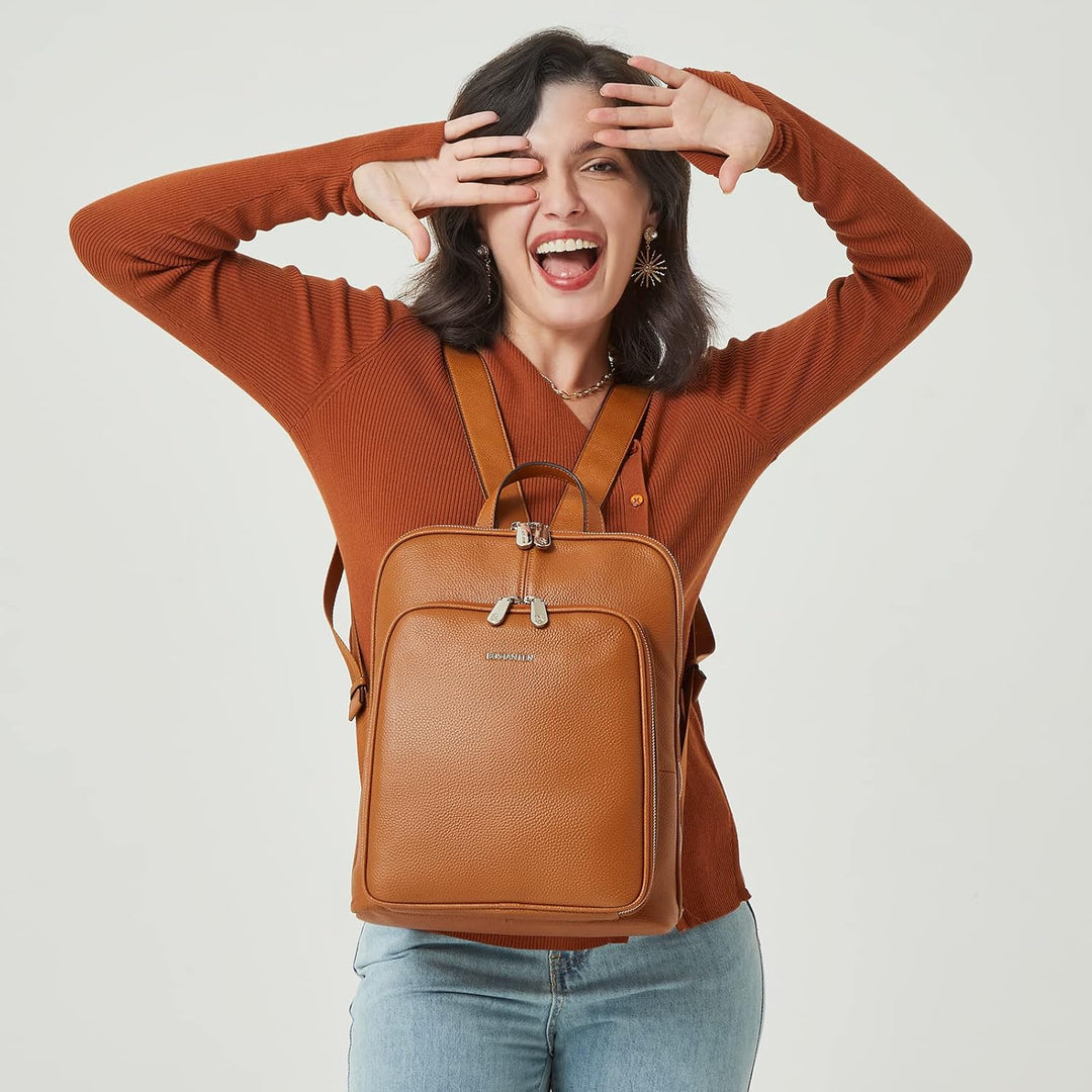 BOSTANTEN Leder Rucksack Damen Reiserucksack Tagesrucksack Casual Backpack Daypacks Braun A-02-braun