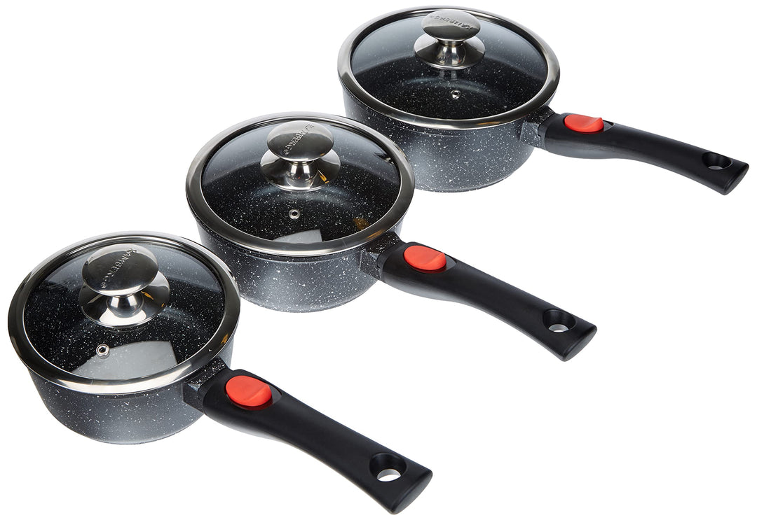 Kamberg – 0008039 – Set aus 3 Stieltöpfen mit 16/18/20 cm – Abnehmbarer Griff – Aluminiumguss – Besc