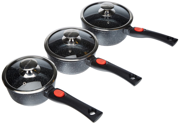 Kamberg – 0008039 – Set aus 3 Stieltöpfen mit 16/18/20 cm – Abnehmbarer Griff – Aluminiumguss – Besc