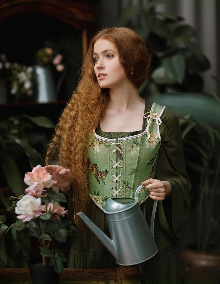 Scarlet Darkness Korsett-Oberteil für Damen, Renaissance, Schnürung, Blumenmuster, Überbrust-Bustier