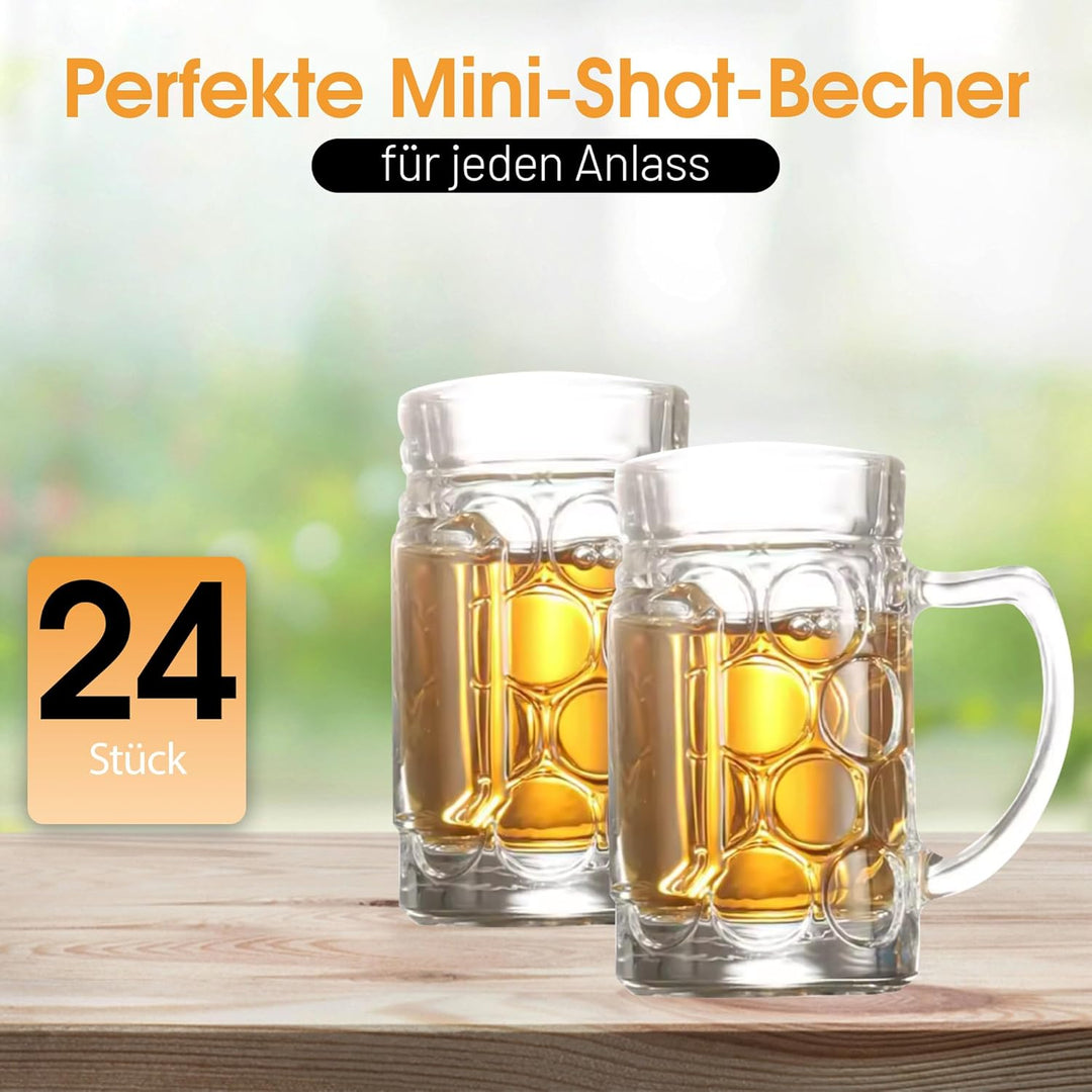 Carlso 24x Mini Bierkrug, Massglass, Seidel, Oktoberfest, Bayern Schnapsglas 4cl (12x rw/12x bw) 12