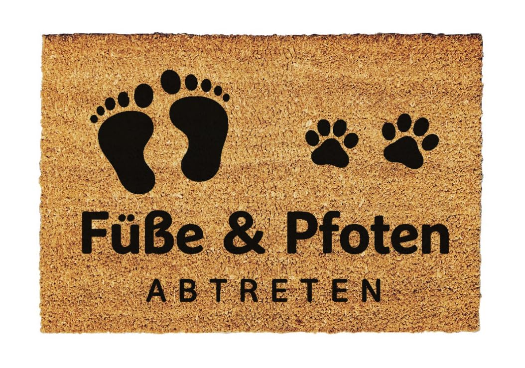 Giftstory Kokosmatte Fussmatte Kokos „Füsse und Pfoten Bitte abtreten“ für Innen und Aussen 80x50 Fu
