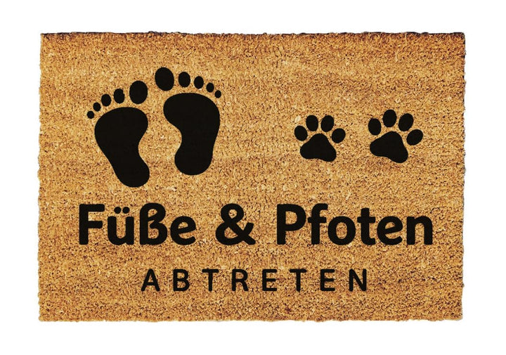 Giftstory Kokosmatte Fussmatte Kokos „Füsse und Pfoten Bitte abtreten“ für Innen und Aussen 80x50 Fu