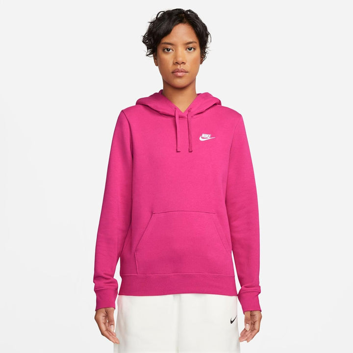 Nike Damen W NSW Club FLC Std Po HDY Hooded Long Sleeve TOP M Fireberry/White, M Fireberry/White