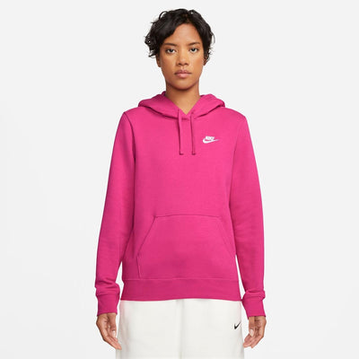 Nike Damen W NSW Club FLC Std Po HDY Hooded Long Sleeve TOP S Fireberry/White, S Fireberry/White