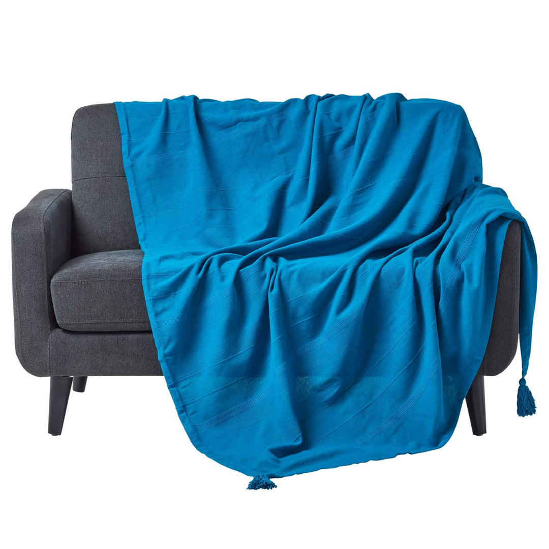 Homescapes grosse Tagesdecke Rajput, türkis/blau, Wohndecke aus 100% Baumwolle, 225 x 255 cm, Sofaüb