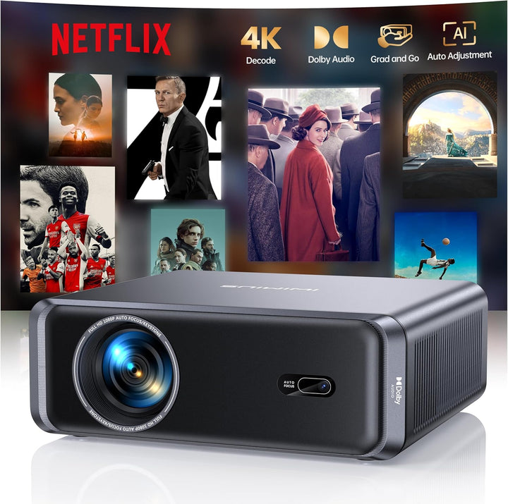 Smart Beamer 4K mit Official Netflix, Dolby Audio, 1000 ANSI Beamer 4K Heimkino Unterstützt Auto Foc