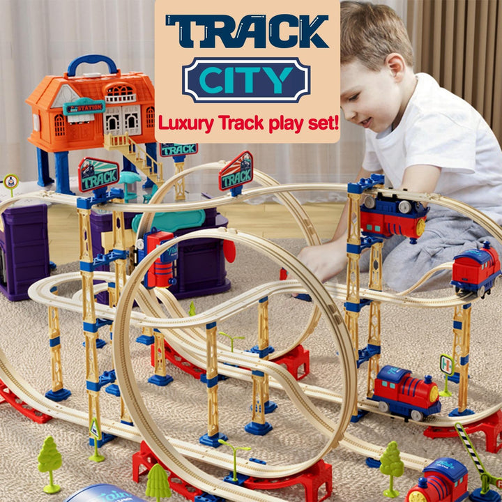 fisca 197PCS Train Tracks Toy Set für Kleinkinder Alter 3-10, Schienen-Spielset, Eisenbahnschiene Sp