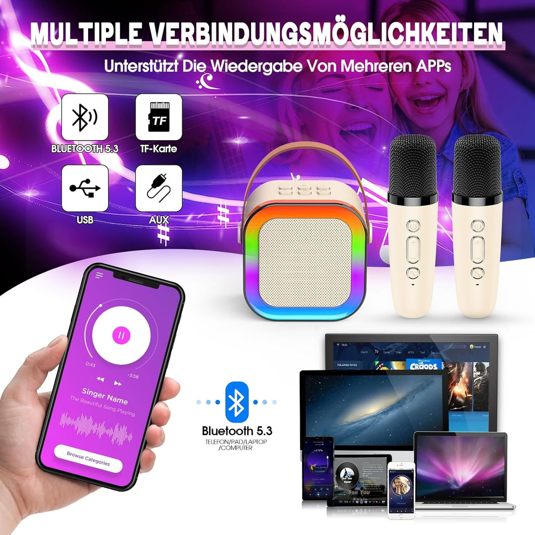 Kinder Geschenke Spielzeug für 3-12 Jahre, Tragbarer Karaoke Maschine mit 2 Bluetooth Karaoke Mikrof