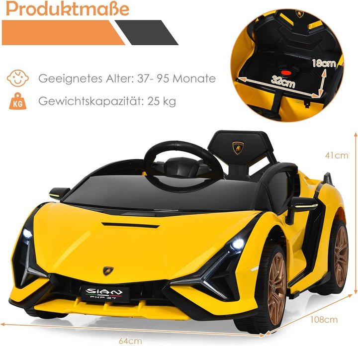 GOPLUS Kinder Elektroauto Lamborghini mit Fernbedienung, Kinderfahrzeug, Bluetooth USB & TF-Karte Sc