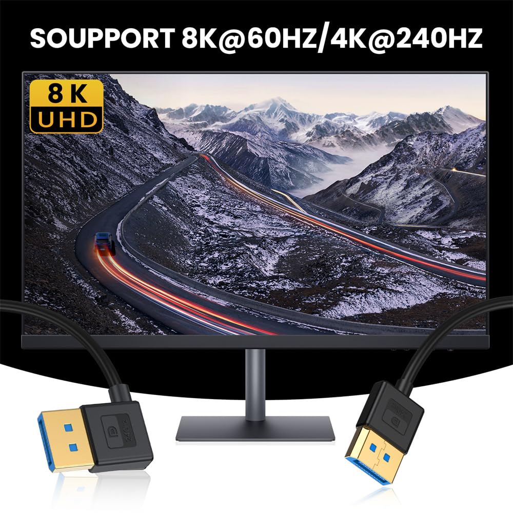 xiwai Ultrafeines DisplayPort 1.4-Kabel, rechtwinklig, 8K 4K, 100 cm, DP auf DP, bidirektional [UHD,