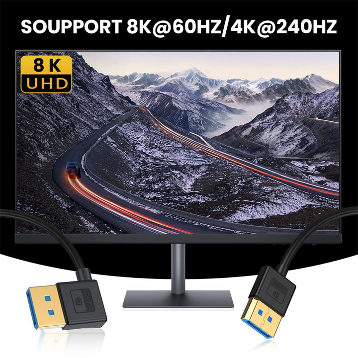 xiwai Ultrafeines DisplayPort 1.4-Kabel, rechtwinklig, 8K 4K, 100 cm, DP auf DP, bidirektional [UHD,
