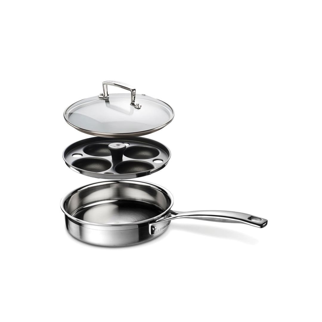 Le Creuset Unbeschichtete Sautépfanne mit Pochiereinsatz aus 3-ply Edelstahl, 20 x 5 cm, 96204220001