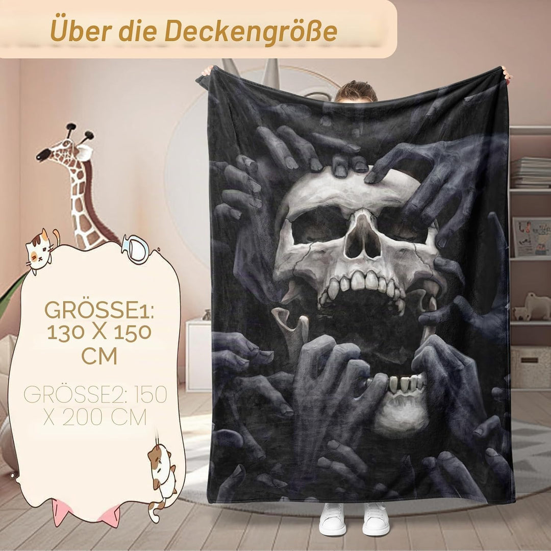 Halloween Decke Kuscheldecken Totenkopf Flanell Decke,3D Skull Motiv Flauschige Plüsch Decke,Wohndec